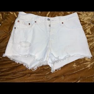 White Levi Mid Rise Shorts